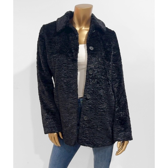 Ann Taylor Women's Black Persian Lamb Texture Faux Fur Coat Size S - Picture 4 of 11